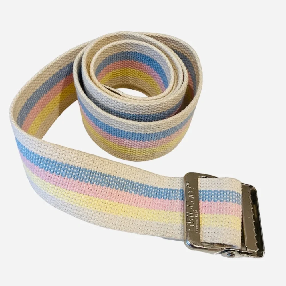 Skil Care Pastel Stripe Slide Gait Belt Metal Buckle Cream Pink Blue Yellow 56”